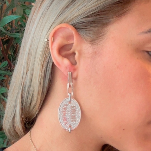 Dior Vintage Crystal J'Adore Oval Tag Drop Earrings with rhinestones - Picture 9 of 9